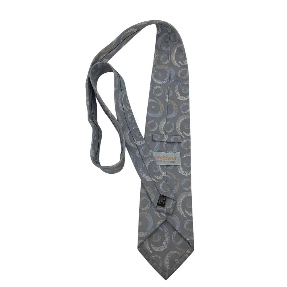 Ateseta Mens Blue & Silver Spiral Pattern Silk Tie - Picture 2 of 4